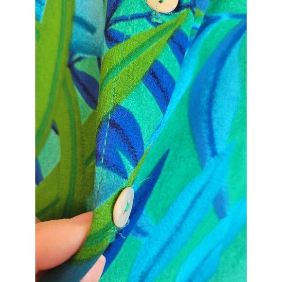 NWT Vtg Leslie Belle Shell buttons Green Blue Botanical Dress & Shirt Size 8 - Picture 11 of 16